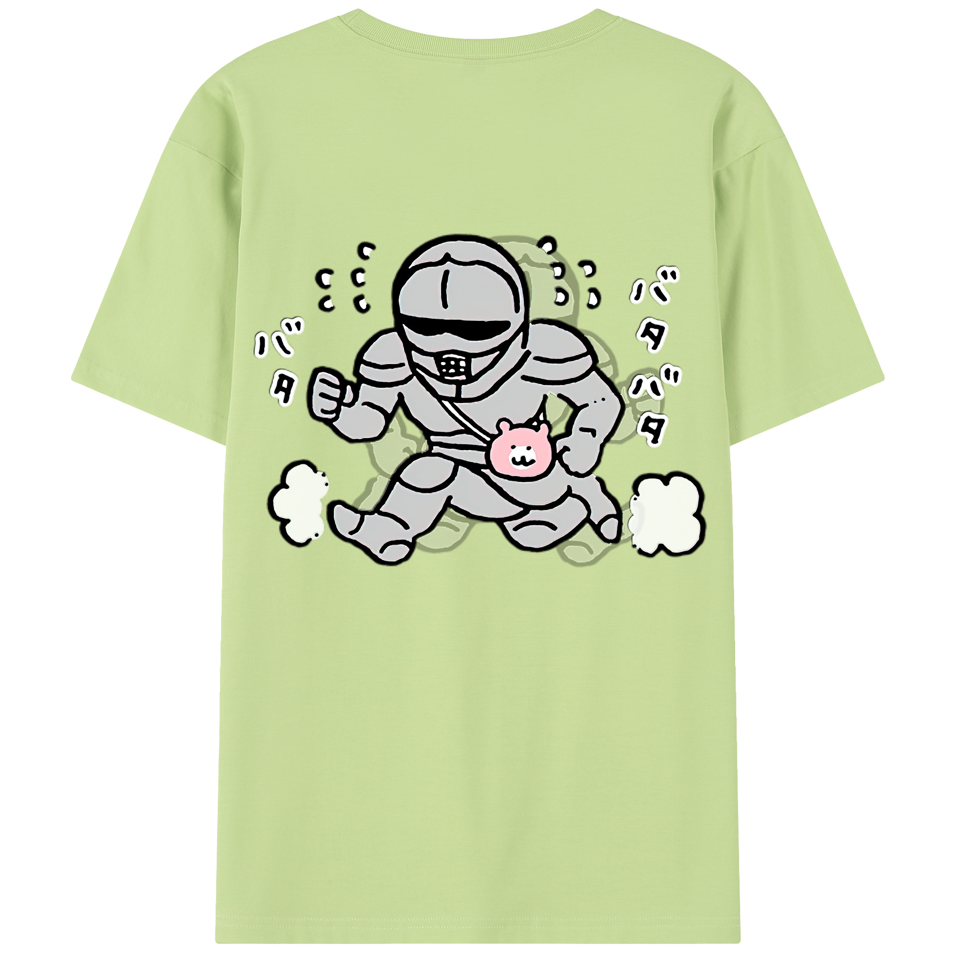 （画像用） ちいかわ 労働の鎧さん Chii-kawa Mr. Armor of Labor 綿100％半袖Tシャツ（背面プリント）